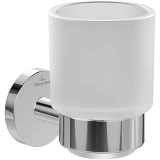 Villeroy & Boch Elements - Tender Glashalter, Zahnbürstenhalter für Wandmontage, Zahnputzbecher aus satiniertem Glas mit Halterung aus Zink, rund, Chrom