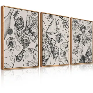 BINCUE 3 Stück Küche Wanddekor,Beige Leinwandbild Lebensmittel,Boho Abstrakte Küch Bilder,Lebensmittel Wandkunst,Abstrakte Freunde Party Poster,Moderne Kunstdrucke Küche Esszimmer Restaurant,30*40cm