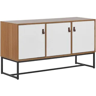 Beliani Sideboard Heller Holzfarbton / Weiß 3 Türen mdf- Platte Metall für Schlafzimmer für Wohnzimmer