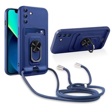 JMstore Handykette Schutzhülle Kompatibel mit Samsung Galaxy A54 5G,360° Ring Ständer magnetisches Eisenblech+Kartenfach Kameraschutz Stoßfester Silikon hülle-Blau