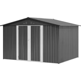 YITAHOME Stahl Gartengerätehaus 10x8FT Robustes Metall Gartenhaus, Wasserdichtes Gerätehaus & Fahrradschuppen mit Doppeltüren & 4 Lüftungen zur Aufbewahrung, 279x224.5x193.5cm, Dunkelgrau-Weiß
