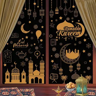 Ramadan-Fensteraufkleber Eid Mubarak Dekoration - Selbstklebende Fensterbilder für Ramadan.