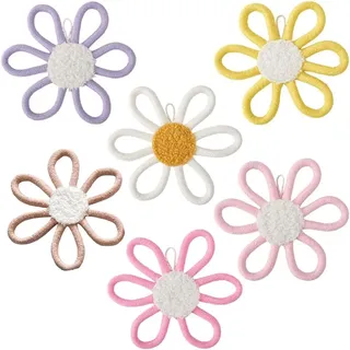 craspire 6 Stück 6 Farben Gänseblümchen Blumen Wandkunst Dekor Baumwollblumen Schilder Gewebtes Makramee Boho Kinderzimmerdekor Böhmische Wandbehang Plakette Dekorationen Für Zuhause Bauernhaus