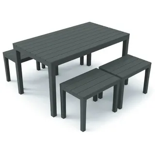 Outdoor-Set mit 1 rechteckigen Tisch 4 Bänke, Made in Italy, Farbe Anthrazit