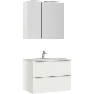 Nobilia Badezimmer , Weiß, Edelstahlfarben , Holzwerkstoff , 3-teilig , 2 Schublade(n),2 Schublade(n) Schubladen , G , 81 cm , Goldenes M, Made in Germany , Griffeauswahl, hängend, Zusatzausstattung erhältlich, Typenvielfalt , Badezimmer, Badmöbelsets & Badmöbelserien, Badmöbel-Sets