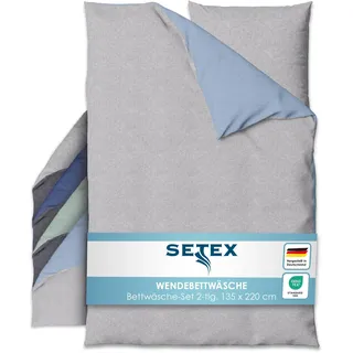 Setex Wendebettwäsche 135x200 cm - 2-teiliges Bettwäsche-Set in ansprechendem Hellblau-Hellgrau-Design, Inklusive Bettdeckenbezug und Kissenbezug (80x80 cm), Aus 90% Baumwolle/10% Polyester