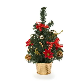 HEITMANN DECO dekorierter Weihnachtsbaum - Kleiner künstlicher Tannenbaum mit Schmuck - Gold, Grün, Rot - Kunststoffbaum, 23 x 23 x 33 cm
