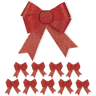 Relaxdays Schleife, 10er Set, große Zierschleife, Geburtstag, Weihnachten, Geschenk, glitzernde Dekoschleifen, rot