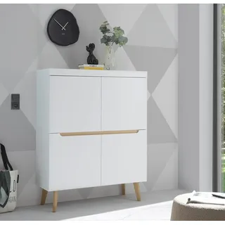INOSIGN Highboard Torge, Kommode, Schrank, Sideboard, Anrichte, Mehrzweckschrank (1 St), abgeschrägte Füße, drei Farben, Scandi Design, 107 cm breit weiß