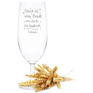 GRAVURZEILE Leonardo Bierglas mit Gravur - Glück ist eine Oma mit Name - Geschenk für Oma - Ideal als Muttertagsgeschenk - 360ml - Biertulpe Pilsglas Weizenglas - Geburtstagsgeschenk für Frauen