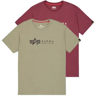 Alpha Industries Alpha Label T 2 Pack", T-Shirt für Herren, Olive/Burgundy