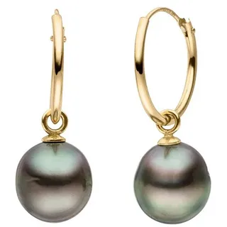 FIRETTI Creolen Schmuck Geschenk Gelbgold 375 schwarz 9 mm