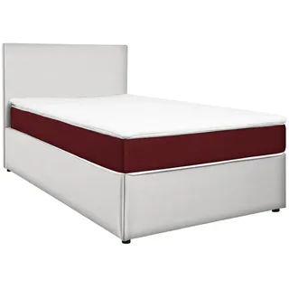 Carryhome Boxbett , Rot, Weiß , Holz, Holzwerkstoff , H2 , Höhe ca. 19 cm , 160x200 cm , gepolstertes Kopfteil, Topper durchgehend , Schlafzimmer, Betten, Boxspringbetten