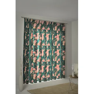 Vorhang ADAM "Eden" Gr. 1, bunt (dunkelgrün, rosa), B:145cm H:145cm, Jacquard, Baumwolle (Bio-Baumwolle), Gardinen, Vorhang, aus 100% Bio-Baumwolle