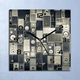 Wanduhr Echt-Glas-Küchenuhr Kassettenrecorder Quarz Lautlos 30x30 Deko Bilder