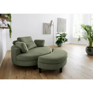 Loveseat "Ravi, B: 114 cm", grün, B:114cm T:154cm, 100% PES, ATLANTIC HOME COLLECTION, Sessel, Loveseat, XXL- Sessel, mit Stauraumhocker, Rückenstütze & 4 Zierkissen, Topseller