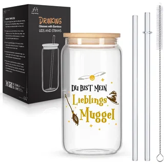 Joymaking Trinkgläser mit Deckel und Strohhalmen für Eiskaffee Cocktails Fruchtlikör Eistee Soda 17oz, Longdrinkgläser Harry Geschenke Erwachsene, Trinkglas Fanartikel, Trinkglas Deko