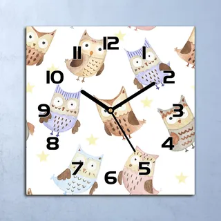 Wanduhr Echt-Glas-Küchenuhr Märchen Eulen Quarz Lautlos 30x30 Deko Bilder