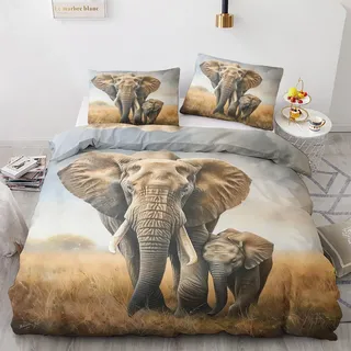 GEDAEUBA Elefant Bettwäsche 140x200 - Wilde Tiere Bettbezug 140x200 2er Set, Wendebettwäsche und Kissenbezug 70x90, Weiche & Angenehme Mikrofaser Bettwäsche-Sets mit Reißverschluss