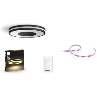 Philips Hue White Ambiance Being Deckenleuchte (2.500 lm) & White & Color Ambiance Lightstrip Plus Basis-Set V4 (2 m)