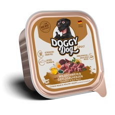 DOGGY Dog Paté Wildschwein & Geflügelherzen, 10 x 150 g, Nassfutter für Hunde, getreidefreies Hundefutter mit Lachsöl, Alleinfuttermittel mit Kartoffeln und rote Beete, Made in Germany