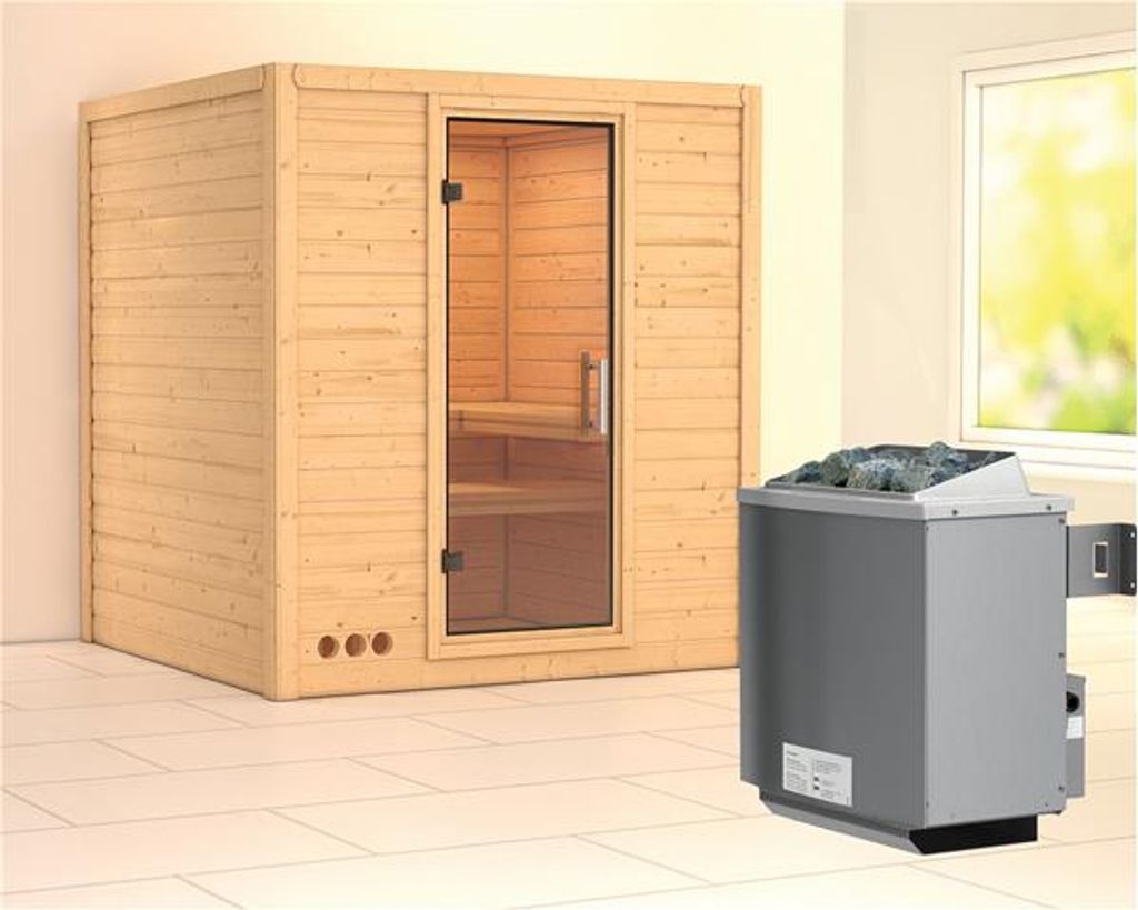 Bild von Sauna Mojave 40mm mit Saunaofen 9kW intern Klarglastür