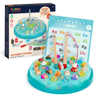 Battat Education - Alphabetisches Fischen - Angelspielzeug für Kleinkinder, Kinder - Magnetisches Angelspiel - Kinder-Angelspielzeug - Angelruten mit Magnet - 2 Jahre +