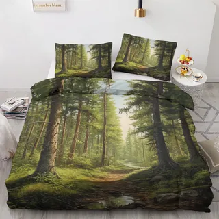 GEDAEUBA Wald Bettwäsche 155x220 Sommer - Naturmotiv Bettbezug 155x220 3 teilig, Wendebettwäsche und Kissenbezug 80x80, Weiche & Atmungsaktive Mikrofaser Bettwäsche-Sets mit Reißverschluss