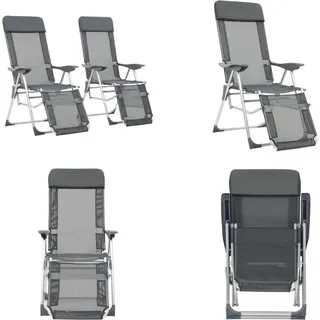 vidaXL Klappbare Liegestühle mit Fußteil 2 Stk. Grau Textilene - Campingstuhl - Campingstühle - Liegestuhl - Liegestühle - Grau
