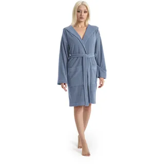 Damenbademantel OTTO HOME "Sina, ideal für Sauna & Spa, Hotelbademantel, Morgenmantel" Gr. M, blau (hellblau), L:90cm, Leichtfrottee, Hausmäntel, Damenbademantel, einfarbiger Bademantel, kurz, hoher Baumwollanteil, XS-4XL