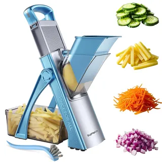 SUPMAKIN Gemüseschneider, Verstellbar Gemüsehobel Mandoline Vegetable Slicer Kartoffelschneider Zwiebelschneider Blau