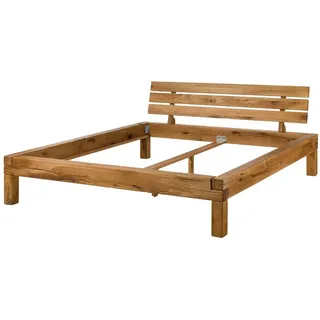 MASSIVMOEBEL24.DE Balkenbett Wildeiche 200x200x88,5 natur geölt KRAKAU #204