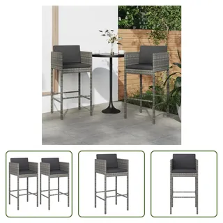 The Living Store Barhocker 2 Stk. mit Kissen Grau Poly Rattan - Grau