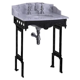 Casa Padrino Luxus Jugendstil Stand Waschtisch Weiß / Schwarz mit Marmorplatte - 650 x 575 x 957 mm