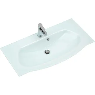 Sadena Waschbecken , Weiß , Glas , 92x1.5x49.1 cm , Made in Germany , Badezimmer, Waschbecken & Armaturen, Waschbecken