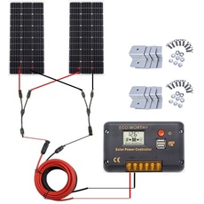 ECO-WORTHY 200W 12V Solarpanel Kit Off-Grid System: 2pcs 100W Monokristalline Solarmodule mit 30A LCD Laderegler + Solarkabel + Montageklammern für Wohnmobil, Camping