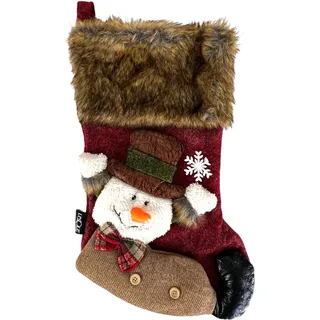 Luxuriöser XL-3D-Weihnachtsstrumpf – Schneemann – 23 x 46 cm – Rot - Rot