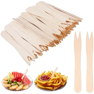 400 Stück Pommesgabel,8.5cm × 1cm Pommesgabeln,Pommes Piekser,Stabil | Pommespieker Aus Holz,Currywurst Piekser für Geburtstage,Partybesteck,Camping und Picknicks,Umweltfreundlich & Plastikfrei