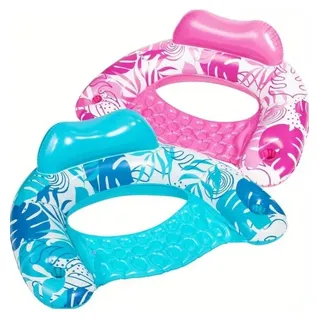 Aufblasbare Poolliegen - 2er-Set für Erwachsene - Getränkehalter - PVC - Blau-Rosa