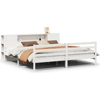 vidaXL Massivholzbett mit Regal ohne Matratze Weiß 200x200 cm Kiefer - Weiß