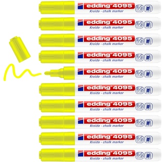 edding 4095 Kreidemarker - neon-gelb - 10 Kreidestifte - Rundspitze 2-3 mm - Kreidestift für Tafel abwischbar - zum Beschriften von Fenster, Glas, Spiegel - Tafelstift mit deckenden Farben