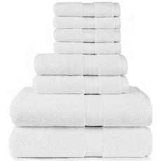 SIMPLI-MAGIC 79400 Handtuch-Set, 2 Badetücher, 2 Handtücher und 4 Waschlappen (8-teiliges Set), ringgesponnene Baumwolle hochsaugfähige Handtücher für Badezimmer, Duschtuch (weiß)