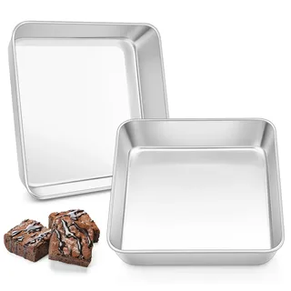 HaWare Quadratische Auflaufform 2er Set, Edelstahl Klein Eckig Kuchenform Backform, Ideal für Lasagne/Brownie/Kuchen, Gesund & Spülmaschinenfest - 15 x 15 x 5cm
