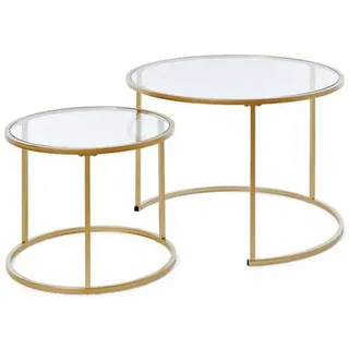 Livetastic Satztisch , Klar, Goldfarben , Metall, Glas , 2-teilig , rund , Flachrohr, rund , 73.4x50x73.4 cm , einfacher Aufbau , Wohnzimmer, Wohnzimmertische, Beistelltische