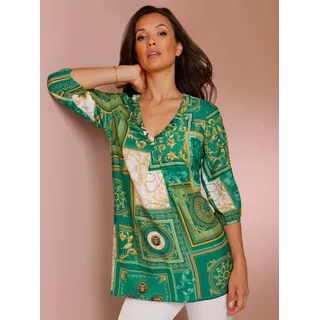 Longbluse CREATION L PREMIUM, Damen, Gr. 40, bunt (grün, gelb, bedruckt), 70% Viskose, 30% Seide, gemustert, mehrfarbig, V-Ausschnitt, Blusen Longbluse