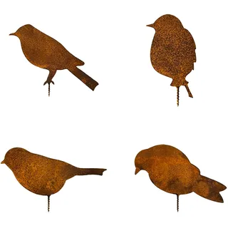 thirei Gartenstecker, 4 Stück Rost Vögel, Rost Deko, Edelrost Vögel mit Schraube,Winterdeko Draußen, für Gärten, Fensterbänke und Innenräume