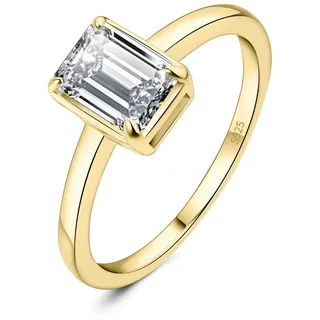 JewelryPalace Klassisch Smaragdschliff 1ct Zirkonia Solitär Promise Ring Damen, Schmuck Set, Verlobungsring Damenring Silber 925 mit Stein Frauen, Simulierte Diamant Jubiläum Eheringe Vergoldet 62