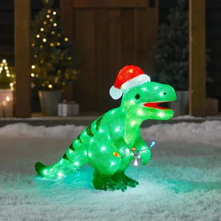 Lights4fun 80er LED Acryl Dinosaurier Figur innen und außen Weihnachtsfigur Weihnachtsdeko Weihnachtsbeleuchtung Außen T-Rex Figur