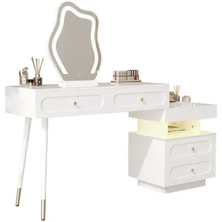 Urban Meuble Schminktisch-Set mit LED-Spiegel & Beleuchtung Weißes , Holzwerkstoff, Glas , Rechteckig , 140x130x40 cm , Kleinmöbel, Kommoden, Kommoden