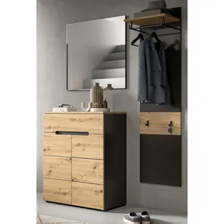 Garderobe Set 3-teilig "Cooper" in Artisan Eiche und grau 140 cm, Soft-Close - Grau